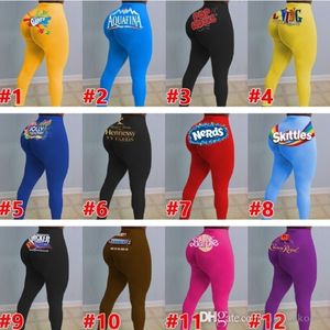 Women Pencil Pants Sexy Yoga Outfits Designer Slim Letters Pattern Printed Candy Color Leggings Ladies Fashion Tight Trousers