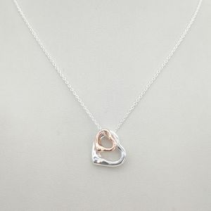 Sterling Silver 925 Classic Moda Srebrny Heart Rose Gold Heart Ladies Naszyjnik Biżuteria Prezent Wakacyjny Q0531