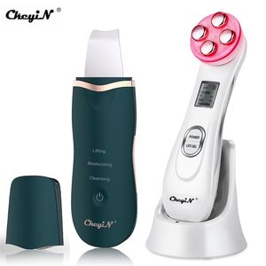 Radio Frequency Acne Wrinkle Remover with LED Light+Ultrasonic Lady Face Cleaning Peeling Machine Skin Scrubber Lifting Firming 220216