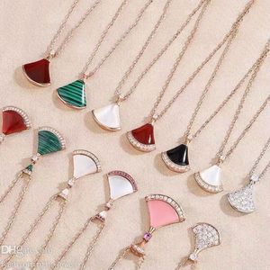 Fan-shaped Pendant Necklace Designer Jewelry luxury skirt Necklaces for Women girlfriend rose gold Black white green red pink diamond pendants fashion wedding gift