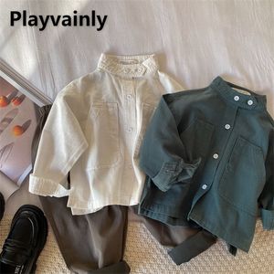 Baby Shirt Korean style band collar Cotton Long Sleeve shirt coat Boys Girls Tops Clothes 1-7Years E100269 220222