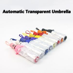 Automatic Transparent Paraguas Guarda-chuva Três Dobrável Guarda-chuva Mulheres Homens Sun Rain Auto Paraguas Compact Windproof Clear Guarda-chuva WVT0316