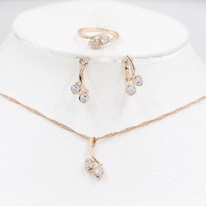 Earrings Necklace Rose Gold Color Changing Stone Ring Jewelry Set Bride Fashion Women s Holiday1