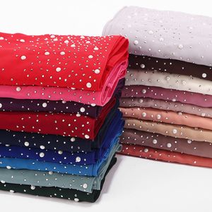 hot sale women plain bubble pearl chiffon Head scarf solid color shawls and wraps hijab foulard femme muslim hijabs stoles