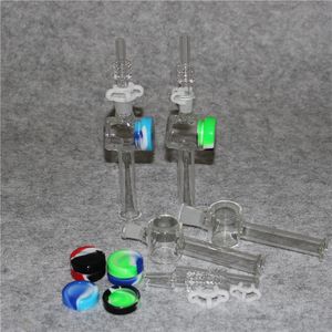 Neues Shisha-10-mm-14-mm-Glas-Nektarpfeifen-Set mit 7,5-Zoll-5-ml-Silikonbehälter, Reclaimer-Keck-Clips, Quarzspitze