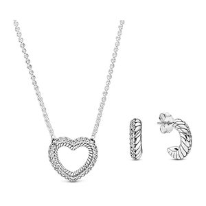 2020 New Autumn Original S925 Pave Serpentine Chain Heart-shaped Open Earrings Necklace Ladies Charm Fashion Jewelry Q0531