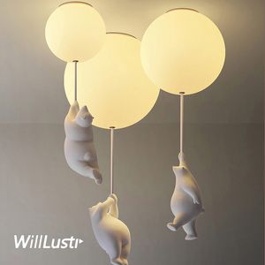 Modern Glass Ceiling Lamp Resin Polar Bear Light Theme Hotel Nursery Kid Children Bedroom Kindergarten Creative Cartoon Lighting