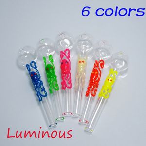 Colorido luminous handmade óleo de vidro queimador de óleo brilho no escuro polvo espessura vidro presentes agradáveis ​​pyrex clear fumo prego acessórios de queima