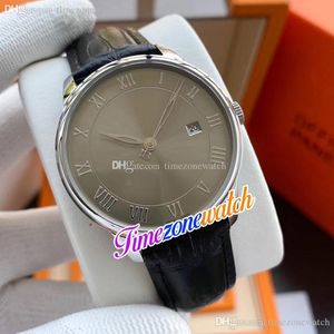 New Date 40mm Mens Watch Automatic Steel Case Silver Hands Brown Dial Silver Big Roma Number Black Leather Strap Timezonewatch BP-E19a6