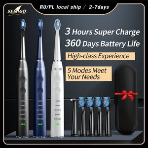SEAGO Sonic Electric Toothbrush Upgraded Adult Waterproof USB Rechargeable 360 Days Long Standby Time With5 Brush Head Gift 220224