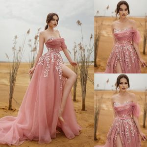 Elegantes rosafarbenes Ballkleid-Hochzeitskleid, sexy herzförmiger Ausschnitt, Blumenspitze, Partykleid, Empire-formales Kleid, Robe de Soiree