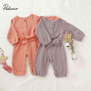 Big Bow Bomull Linen Romper för nyfödda Baby Girl Clothes 2019 Ny Höst Vinter Långärmad Jumper Jumpsuit Outfits G1221