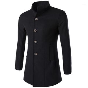 Miscele di lana da uomo All'ingrosso- Taglia M-XXXL 5 colori Autunno Inverno Uomo Moda Addensare Trench Cappotto caldo maschile Giacca monopetto Peacoat