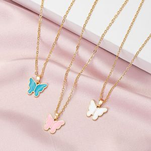 Cute Butterfly Pendant Necklace Choker for Women Party Golden Long Chain Clavicle Necklace Korean Statement Charms Jewelry Gift