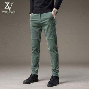 Męskie spodnie Sztruks Mężczyźni Luźne Joggers 2022 Winter Business Instalowane w Jesień Man Casual Spodnie Zieleni