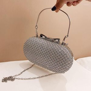 Evening Bags Wedding Silver Rhinestones Women Bag Chain Shoulder Elegant Clutch Purse Egg Shape Day Cluth Handbags Gold FTB3491