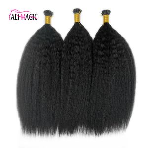 Alta qualità Kinky Straight I Tip Estensioni dei capelli Remy Human Virgin Corase Yaki Keratin Estensioni dei capelli pre-incollate Stick I Tip Extension