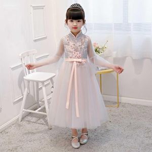 wholesale Tulle Pageant Dresses for girls Formal Tea-Length Lace Flower Girl Dress With Three Quarter Sleeves