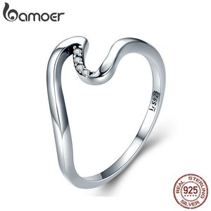 Autêntico 100% 925 Sterling Silver Geometric Wave Deding Rings para Mulheres casamento Jóias Gift S925 SCR378