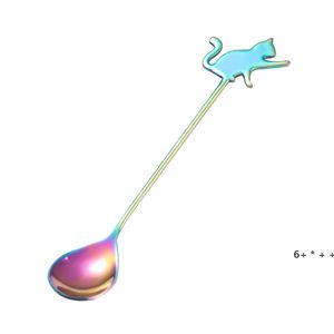 Ice Cream Spoon 304 Stainless Steel Coffee Stirring Scoop Cute Cat Fish Decor Long Handle Scoops Water Drop Shape Creative RRE12458