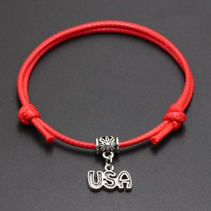 New USA Pendant Red Thread String Bracelet Lucky Black Coffee Handmade Rope Bracelet for Women Men Jewelry