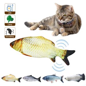 Symulacja elektryczna Ryba Zabawki Usbcharging Interaktywne Zwierzęta Kot Zabawki Pet Cat Fish Toy do gryzienia żucia Kicking LJ201125