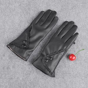 Перчатки Five Fingers Fashion Lady мягкая кожаная зима теплый рукавиц рождественский подарок черные высококачественные женщины 2021 W10091
