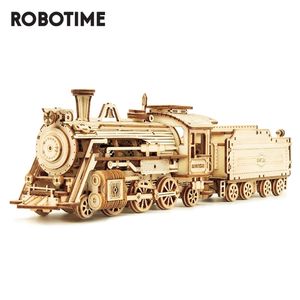 Robotime Train Model Wooden Puzzle Toy Assembly Locomotive Model Building Kits for Children Kids Birthday Gift LJ200928