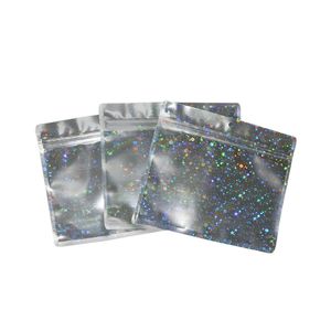 Zíper holográfico e claro zíper mylar sacos de embalagem holograma a laser saco de armazenamento com suporte no top 100pcs 18*16cm