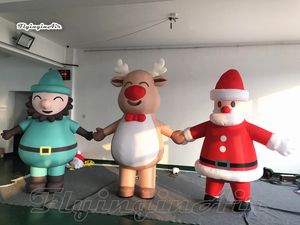 wholesale Christmas Walking Inflatable Cartoon Figure Mascot Costume Wearable Blow Up Santa/Farmer/Reindeer Clothing For Events