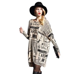 women's clothing ladies o-neck casual knitted sweaters women batwing sleeve newspaper printing big yards pullover sweater LJ200815