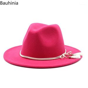 Szerokie brzegowe czapki jesienne zimowe kobiety wełny poczuć Jazz Fedora Panama Style Cowboy Trilby Party Formal Dress Hat Large Size Hat1