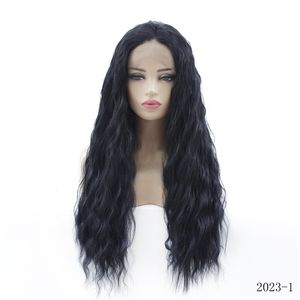 Onda de água Sintética Lace dianteira perucas pretas cor 1 # simulação cabelo humano lacefront wig 2023-1