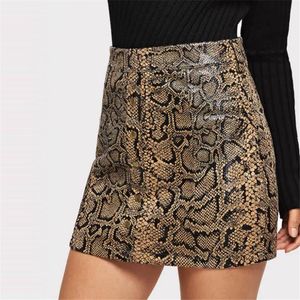 Saias mulheres moda casual bodycon elegante na moda cintura mid snakeskin impressão botão front mini lápis festa sexy club fundos