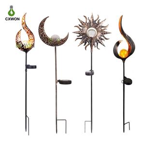 Solar Flame Light Metal Flames Эффектные лампы Солнце Луна Светодиодные Факельные Светлые Садовые Огни Открытый Ландшафт Газон Декон