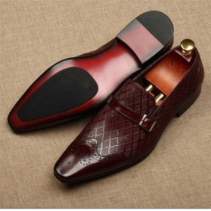 Italy Handmade Men's Dress Shoes Luxury Genuine Leather Party Suit Spring Male Wedding Flat Slip on Buckle Oxford Loafers 220106