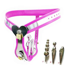 NXY Dispositivo di castità Cintura tipo cuore in acciaio inossidabile femminile Plug anale Biancheria intima Bdsm Bondage Lock Giocattoli adulti del sesso per le donne1221