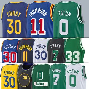 30 Curry 11 Thompson Basquete Jerseys Stephen Klay 0 Tatum 7 Brown Jayson Jaylen Homens Golden Sta Te Guerreiro Iors Jersey