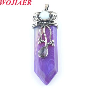 Wojiaer Natural Pink Quartz Stone Sword Pendants Lapradorite Lapis Veins Onyx Arrow Round Opal Jewelry Bo919