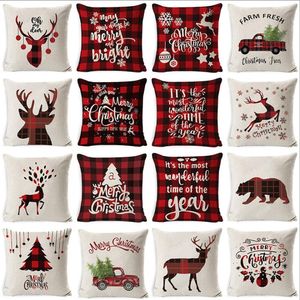 Julkuddfodral Retro Plaid Pillow Case Elk Printed Christmas Pillow Cover Christmas Home Soffa Decoration Party Suppirs LSK1660