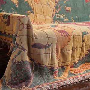 Mappa del mondo Cotton Bohemian Plaids Coperta Divano multifunzione Copertura decorativa per pianoforte arazzo Cobertor Tassel Blanket LJ201127