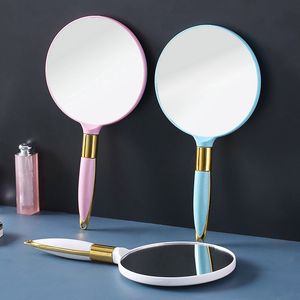 Bärbar plast europeisk stil retro handtag makeup fåfänga speglar handhållna resor skönhetsspeglar multifunktionell sovsal spegel mödrar dag gåva zl0634