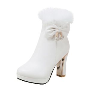 Tasarımcı-kış çizmeler kadınlar için zapatos de mujer sıcak peluş ayakkabı kadın kabarık pembe ayak bileği botas bayanlar deri giyinme patik bot