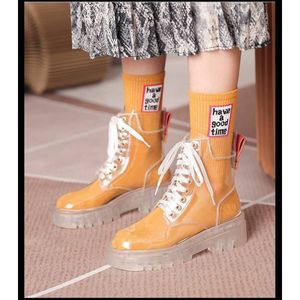Martin stövlar med Crystal Bottom Lace-up Booties Casual Platform Shoes Thick-Soled Women's Student Fashion Rain Boots