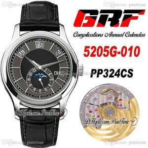 GRF V2 5205G-010 A324 Automatische Herrenuhr Komplikationen Jahreskalender Stahlgehäuse Mondphase Schwarzes Zifferblatt Lederuhren PP324SC Super Edition Puretime b2