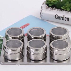 Magnetic Spice Jars Set Stainless Steel 6pcs/set With Holder Triangle Shape for Home Kitchen Outdoor Barbecue