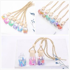 15 Colors Car Perfume Bottle Diffusers Empty Printed Flower Essential Oil Diffuser Ornaments Air Freshener Pendants Perfumes Glass Bottles