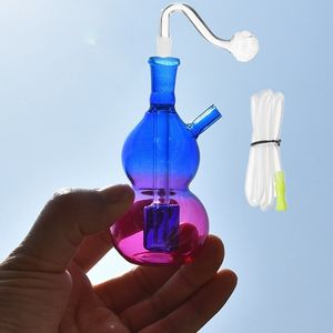 3.5 inch Height Colorful gourd Shaped Glass Smoking Water bongs Curved Oil Rig Pipe 14mm Tobacco Bowl with Thick Clear Glass Burner Bubbler pipes Red Blue Color