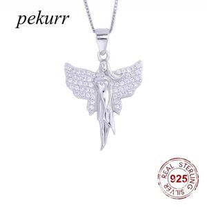 PEkururr 925 Sterling Silver Crystal Skrzydło Mucha Angel Naszyjnik Dla Kobiet Luksusowy Cyrkon Fairy Phoenix Wisiorki Moda Biżuteria