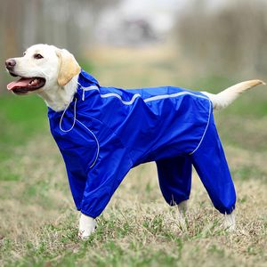 Pet Dog Raincoat Riflettente Impermeabile Cerniera Abbigliamento Collo alto Tuta con cappuccio per piccoli cani di grossa taglia Tuta Mantello antipioggia Labrador 201127